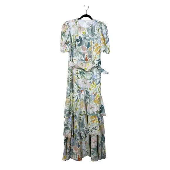 Ted Baker London Dress Sz 3 EU 40 US 6-8 Devero Floral Belted Tiered Linen Maxi - Picture 5 of 12